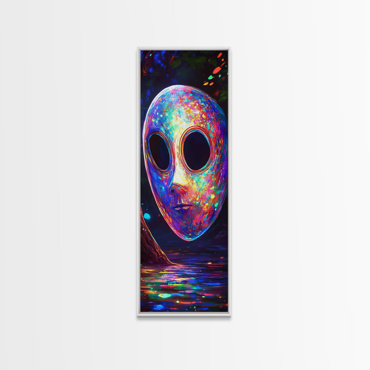 Iridescent Alien Mask By Neon Water Canvas Print, Sci Fi Wall Art, Surreal Fantasy Decor, Gaming Room Wall Decor, Modern Home Decor