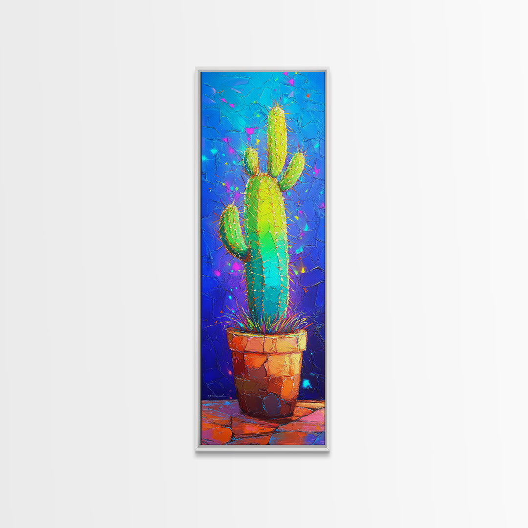 Vibrant Potted Cactus On Blue Wall Canvas Print, Desert Wall Art, Southwestern Decor, Botanical Home Decor, Cactus Lover Gift