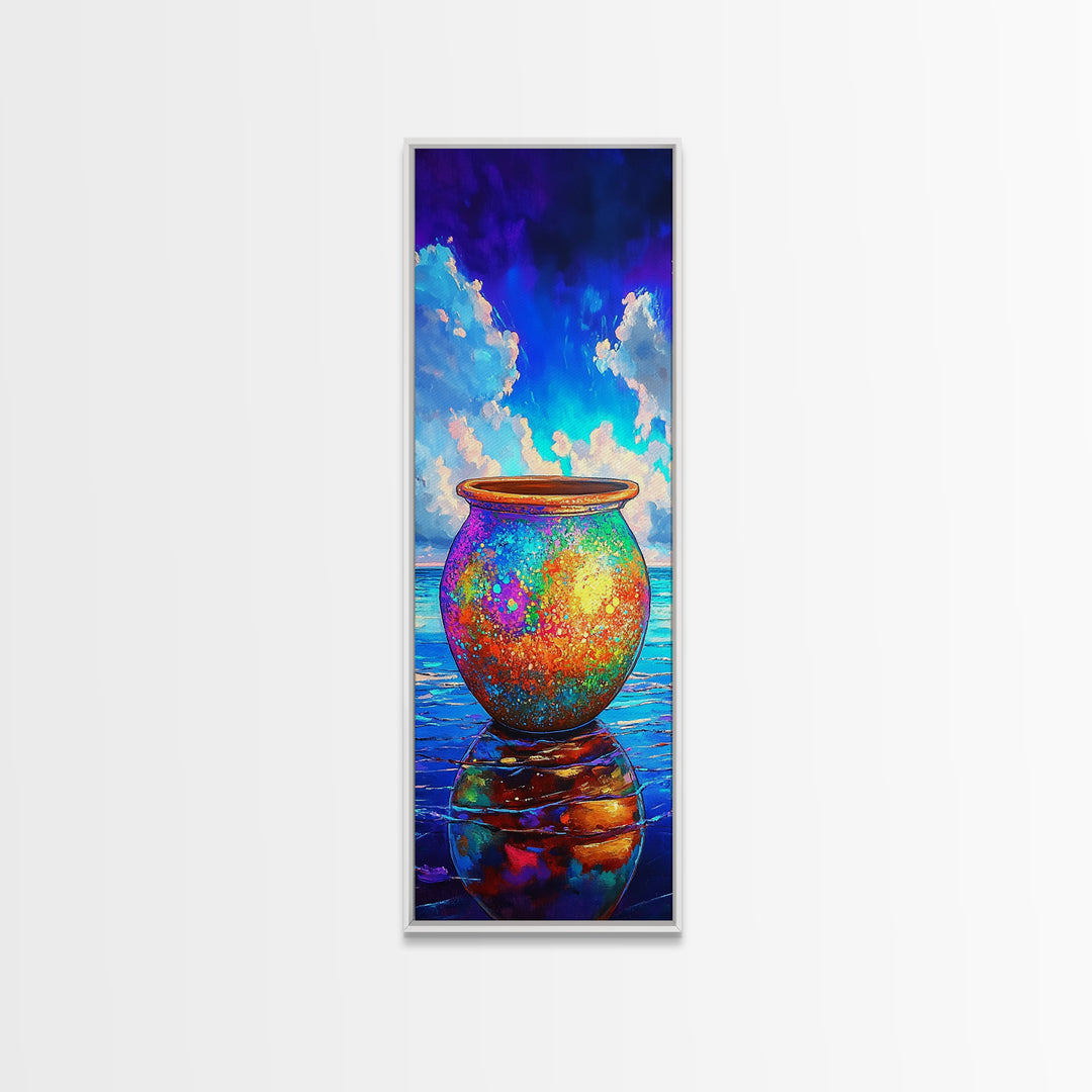 Rainbow Ceramic Pot By Ocean Sky Canvas Print, Coastal Wall Art, Colorful Beach Decor, Seascape Art Print, Housewarming Gift