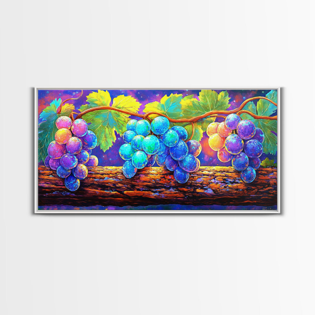 Vibrant Grapes On Vine Canvas Print, Fruit Wall Art, Kitchen Wall Art, Winery Decor, Colorful Botanical Art Print, Dining Room Prints