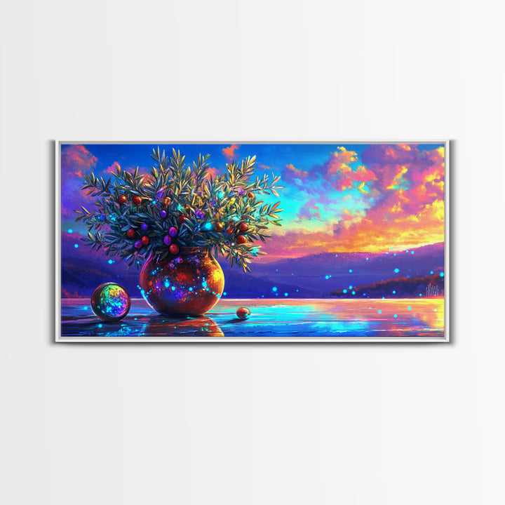 Mediterranean Olive Branches In Glowing Vase Wall Art, Italian Coastal Decor, Kitchen Wall Art, Lake Como Inspired Gift For Her