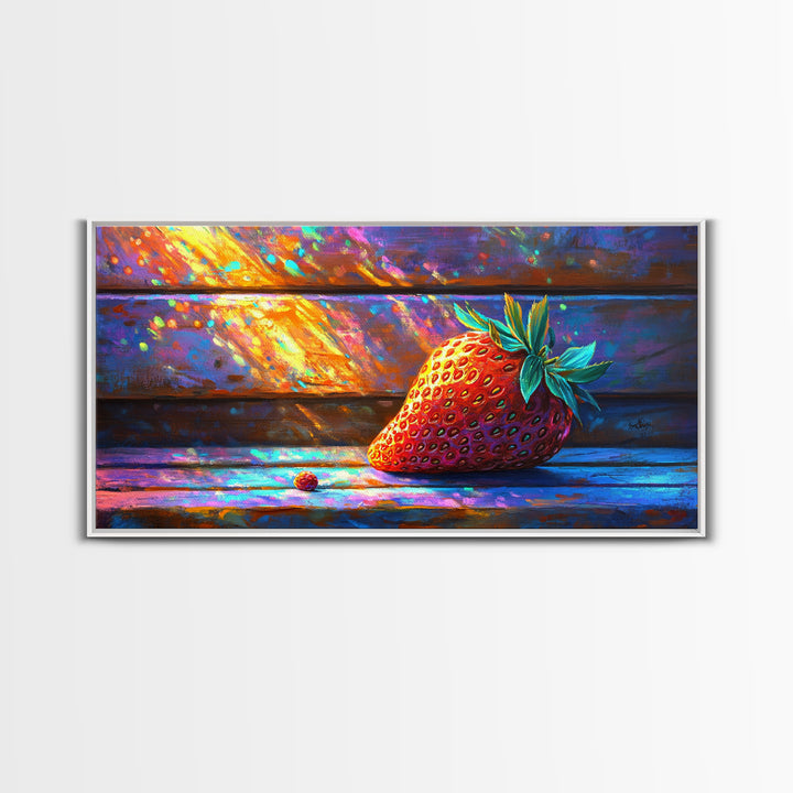 Sunlit Strawberry Still Life Canvas Print, Kitchen Wall Art, Fruit Art, Rustic Home Decor, Colorful Dining Room Print, Gift