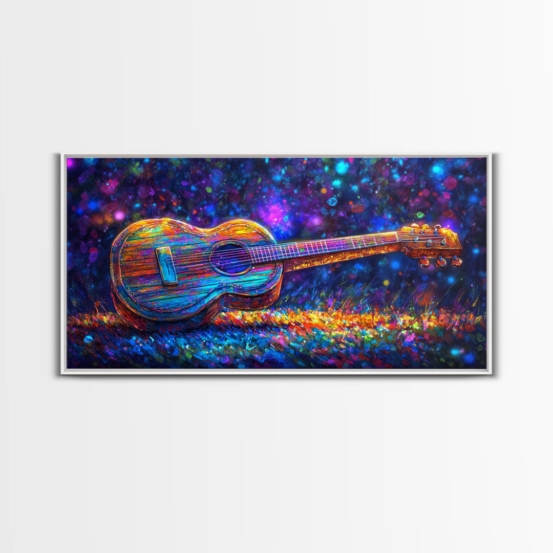 Rainbow Acoustic Guitar Canvas Print, Music Studio Wall Art, Colorful Music Lover Gift, Psychedelic Modern Home Decor, Art Print