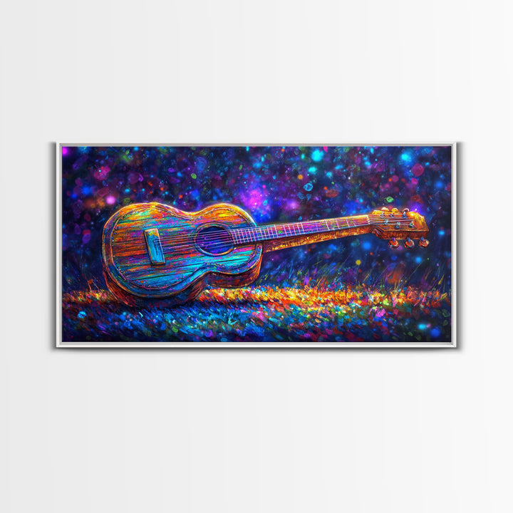 Rainbow Acoustic Guitar Canvas Print, Music Studio Wall Art, Colorful Music Lover Gift, Psychedelic Modern Home Decor, Art Print