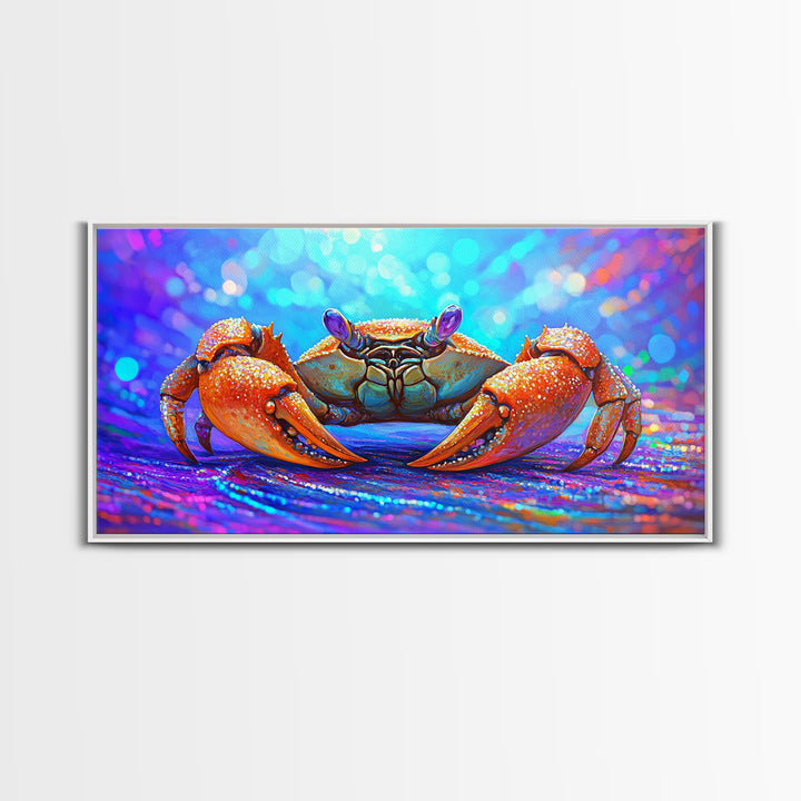 Vibrant Orange Crab On Sparkling Ocean Sand Canvas Print, Coastal Wall Art, Sea Life Decor, Beach House Decor, Ocean Animal Art
