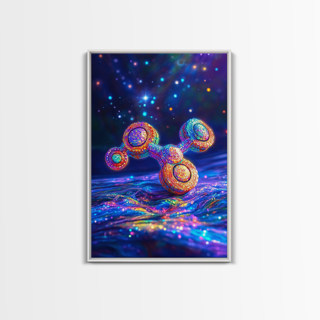 Glowing Rainbow Molecule Science Wall Art, Futuristic Space Art Print, Cyberpunk Decor, Medical Office Decor, Gift For Him