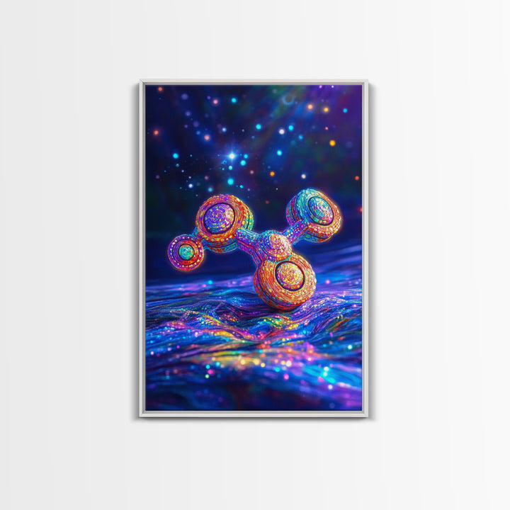 Glowing Rainbow Molecule Science Wall Art, Futuristic Space Art Print, Cyberpunk Decor, Medical Office Decor, Gift For Him