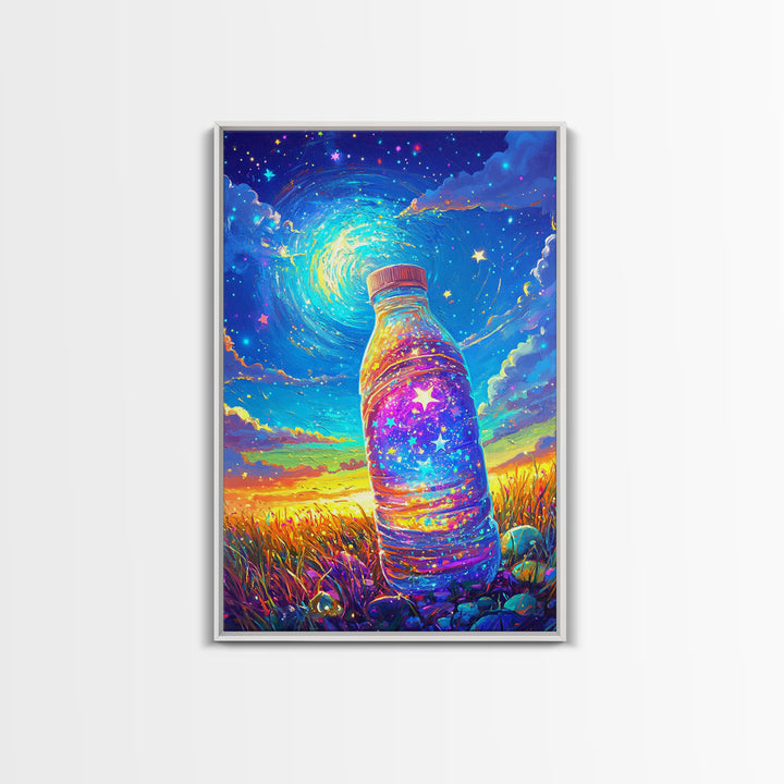 Starry Galaxy Bottle Wall Art, Whimsical Celestial Landscape, Colorful Nursery Decor, Kids Room Art, Magical Fantasy Print