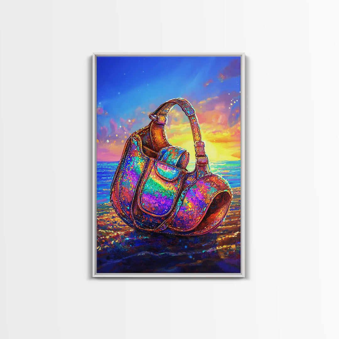 Iridescent Headphones On Sunset Beach Canvas Print, Music Studio Wall Art, Ocean Decor, Gamer Room Decor, Gift For Him, Art Gift