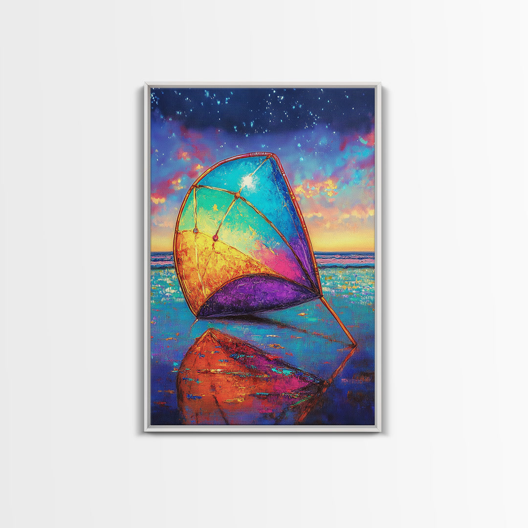 Rainbow Beach Sail At Twilight Canvas Print, Coastal Wall Art, Ocean Seascape Decor, Nautical Beach House Gift, Home Decor