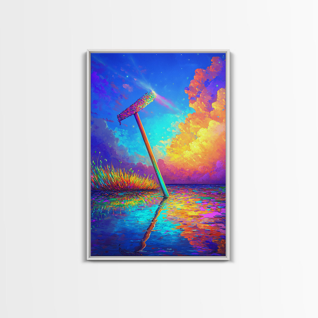 Glowing Rainbow Squeegee In Water Canvas Print, Surreal Wall Art, Dopamine Decor, Colorful Abstract Landscape, Statement Wall Art