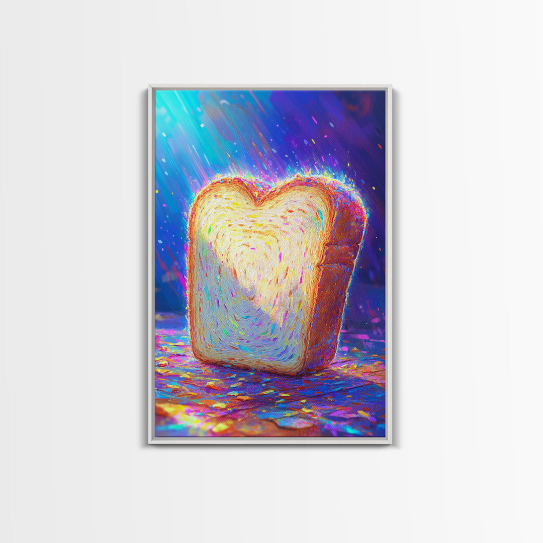 Glowing Heart Shaped Toast Slice Wall Art, Whimsical Kitchen Decor, Cute Food Art Print, Dopamine Decor, Unique Gift For Her
