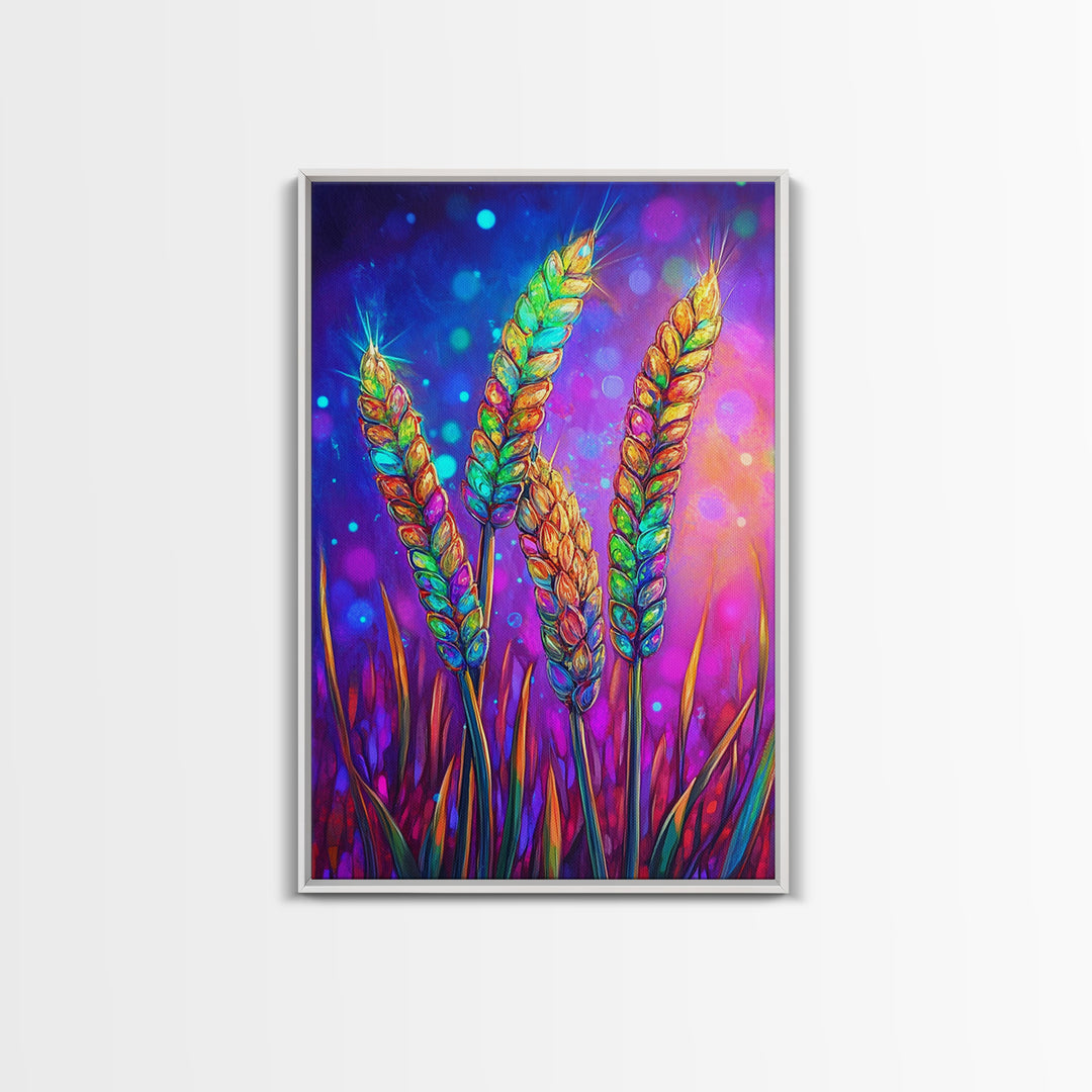 Colorful Wheat Stalks In Light Wall Art, Rustic Farmhouse Decor, Botanical Nature Art Print, Vibrant Kitchen Canvas Print
