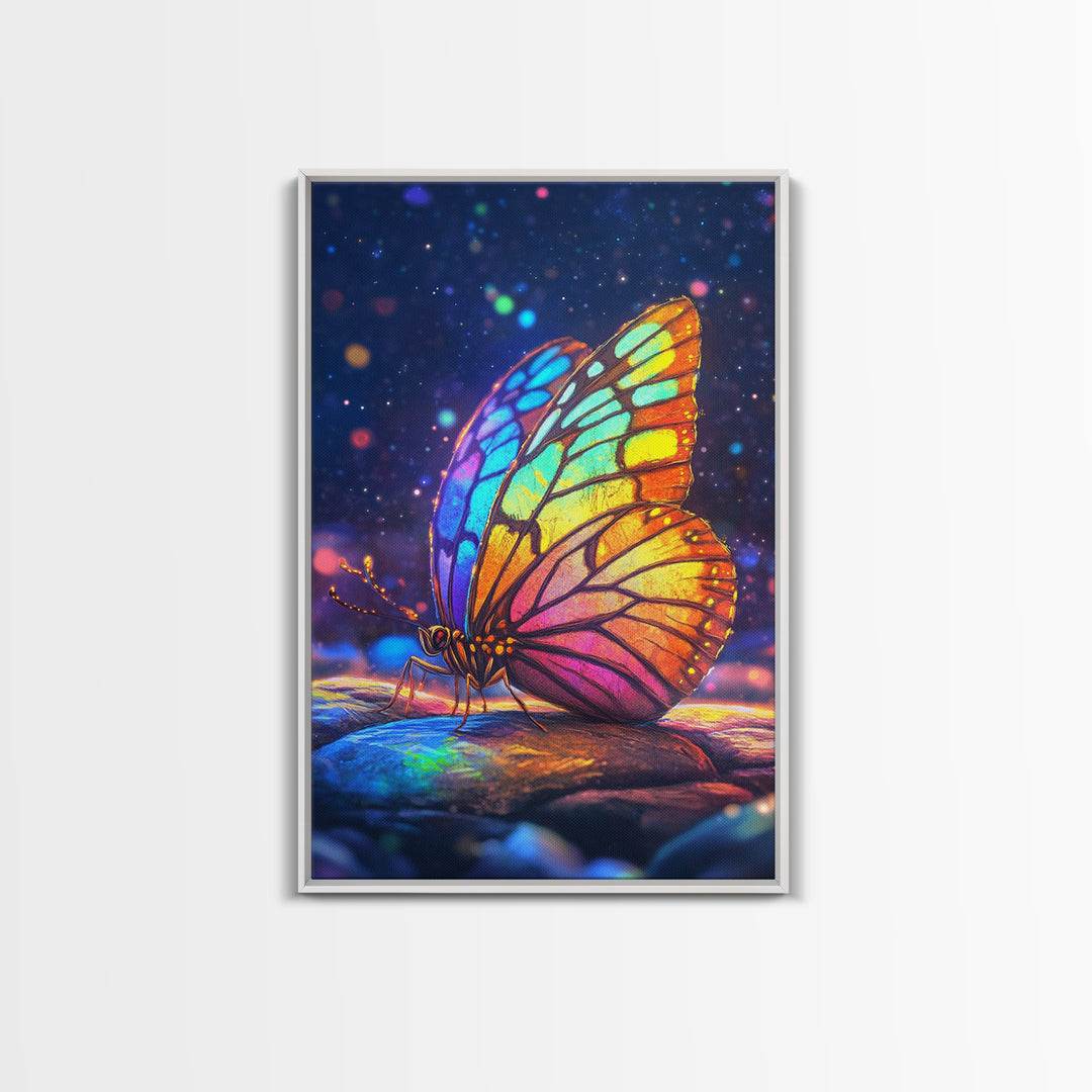 Stained Glass Rainbow Butterfly Canvas Print, Colorful Wall Art, Whimsical Animal Art, Nature Inspired Home Decor Unique Gift