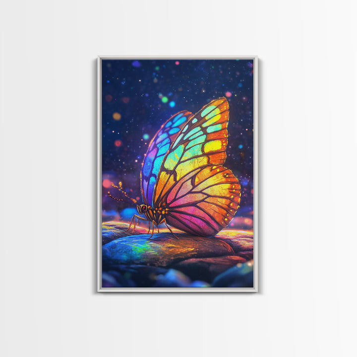 Stained Glass Rainbow Butterfly Canvas Print, Colorful Wall Art, Whimsical Animal Art, Nature Inspired Home Decor Unique Gift