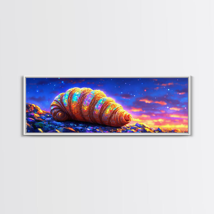 Luminous Seashell On Rocky Shore At Twilight Canvas Print, Coastal Wall Art, Ocean Decor, Nautical Beach House Artwork Print