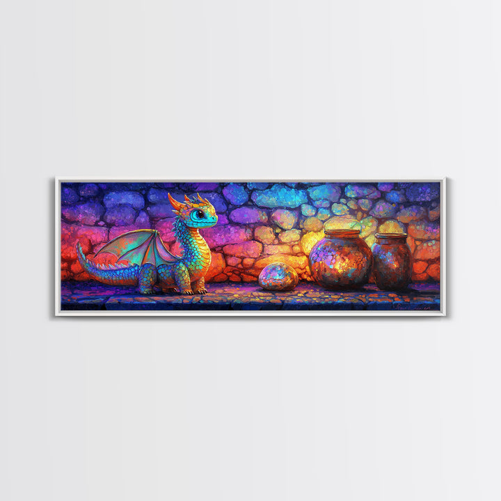 Cute Rainbow Dragon With Magic Jars Canvas Print, Fantasy Wall Art, Whimsical Decor, Kids Room Art, Nursery Wall Decor, Gift For Kids