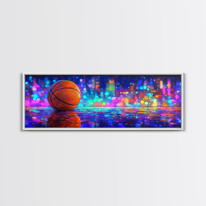 Basketball On Rainy Court Wall Art, Urban Sports Print, Man Cave Decor For Game Room, Boys Room, And Sports Fan Gift For Him