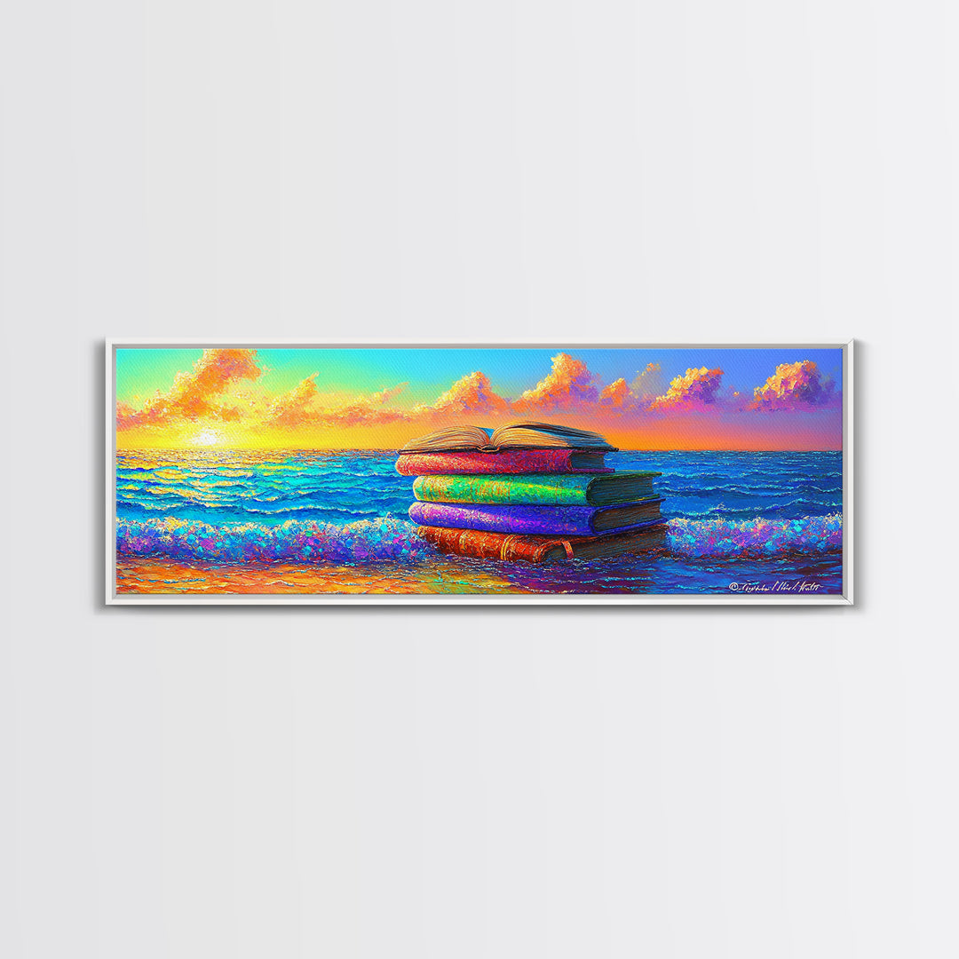 Stacked Beach Towels Beside Turquoise Waves Canvas Print, Coastal Wall Art, Beach House Decor, Summer Wall Decor, Gift For Her