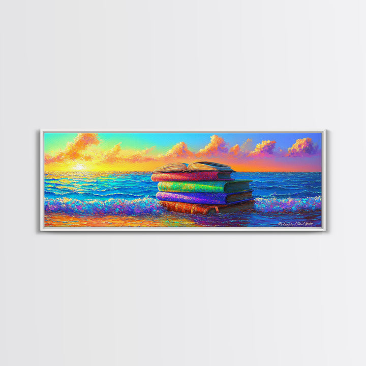 Stacked Beach Towels Beside Turquoise Waves Canvas Print, Coastal Wall Art, Beach House Decor, Summer Wall Decor, Gift For Her