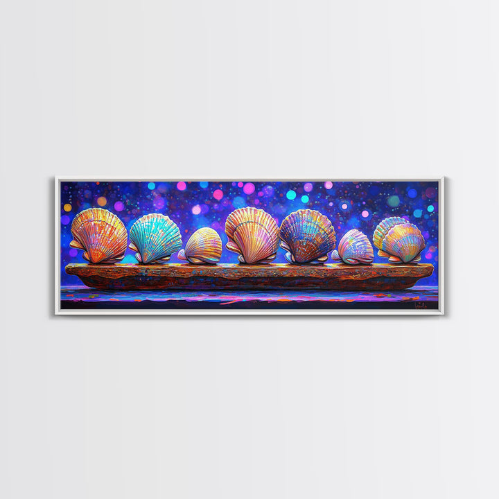 Rainbow Seashells On Driftwood Wall Art, Coastal Decor, Ocean Wall Art Print, Beach House Gallery Wall Gift Idea For Her