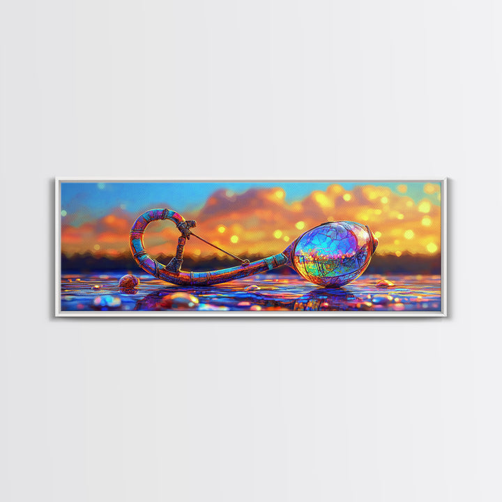 Iridescent Antique Key And Jewel Egg Wall Art, Fantasy Coastal Canvas Print For Mystical Beach House Decor And Unique Gift
