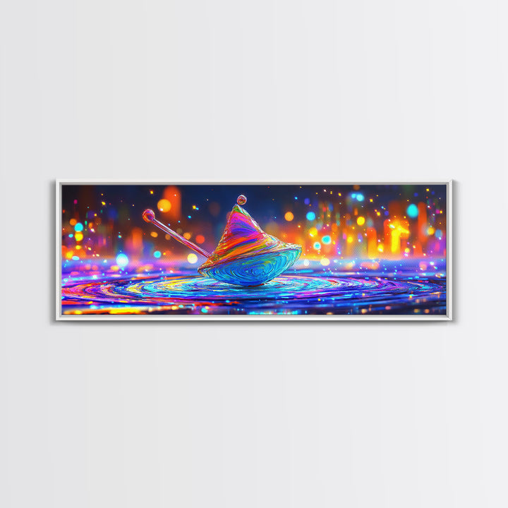 Rainbow Spinning Top Toy Wall Art, Whimsical Kids Room Canvas Print For Playroom Decor, Nursery Decor, And Unique Gift For Kids