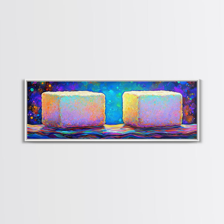 Pastel Sugar Cubes On Rainbow Surface Canvas Print, Colorful Kitchen Wall Art, Sweet Treats Decor, Modern Food Art, Bakery Print