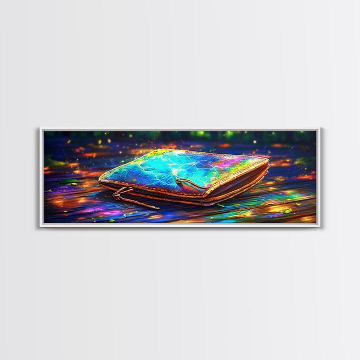 Glowing Leather Journal Wall Art, Bookish Decor, Writing Desk Art Print, Cozy Library Decor, Office Wall Decor, Gift For Her