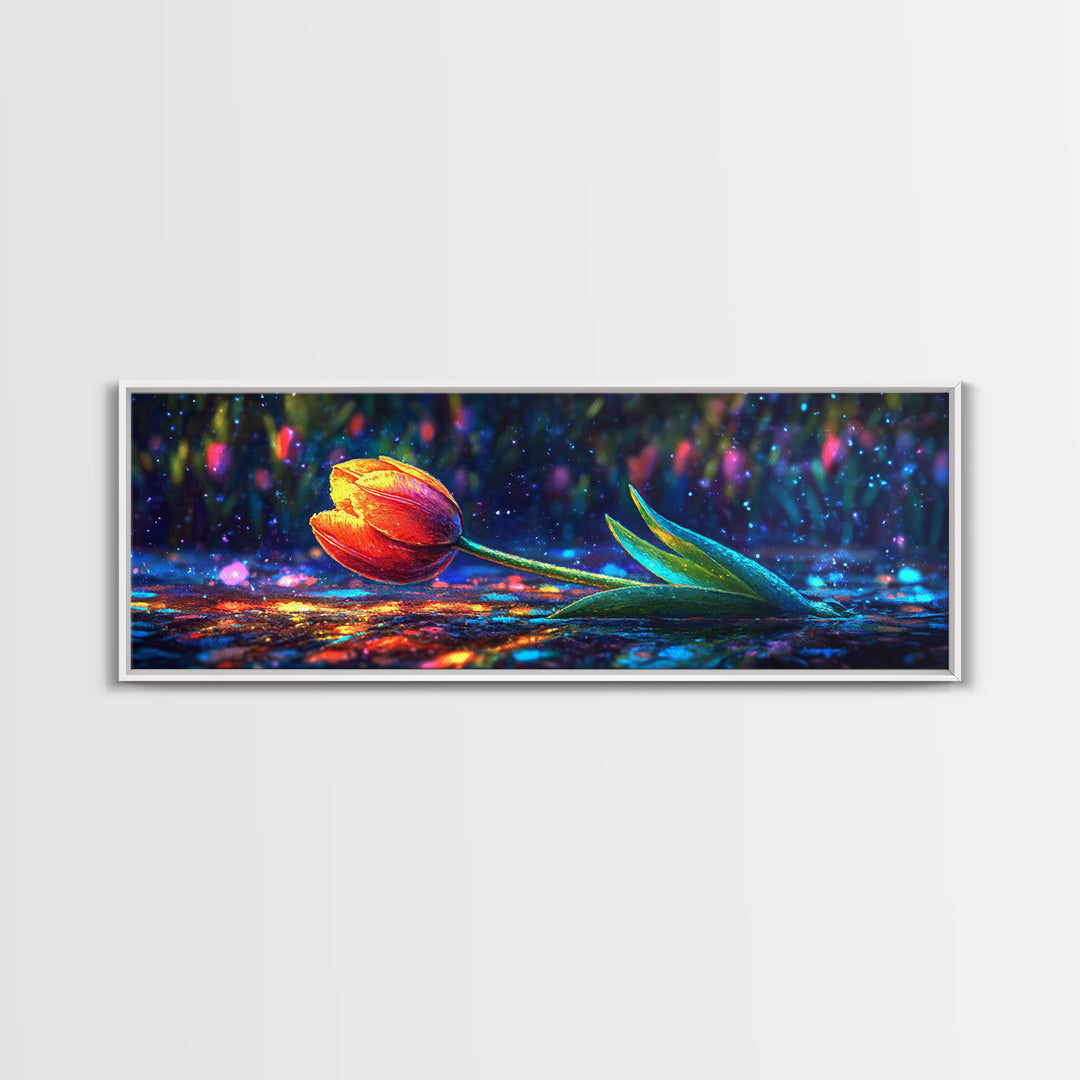 Single Orange Tulip On Glittering Rain Wall Art, Floral Wall Art, Botanical Print, Romantic Decor, Gift For Her, Bedroom Wall Decor