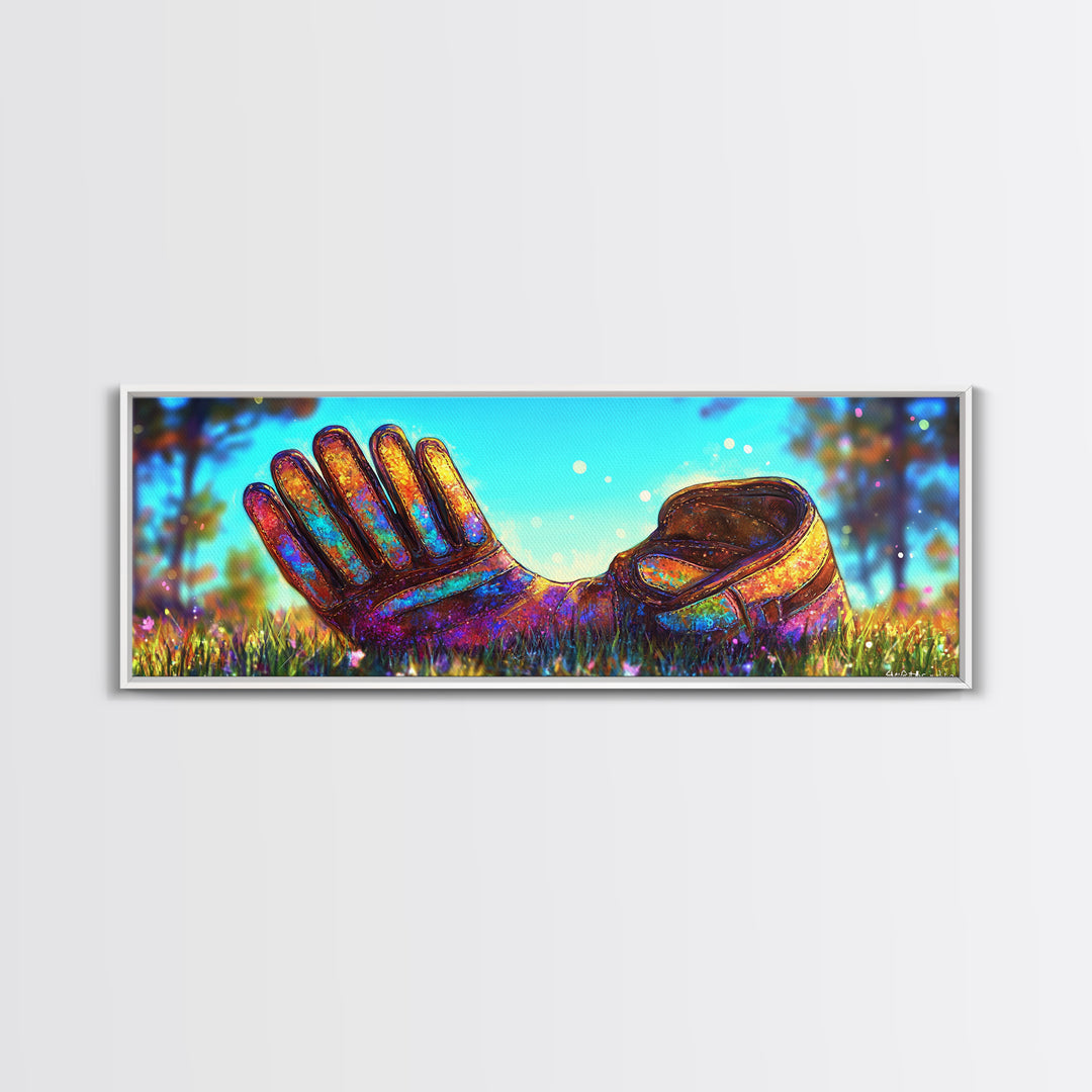 Rainbow Baseball Glove In Grass Canvas Print, Sports Wall Art, Baseball Decor, Boys Room Game Room Gift For Him, Man Cave Decor