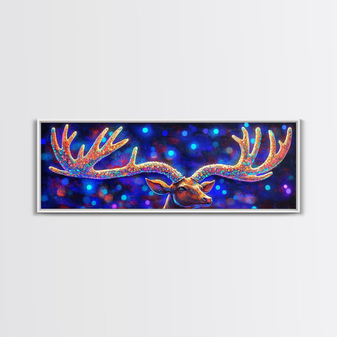 Rainbow Moose Antlers With Neon Bokeh Canvas Print, Wildlife Wall Art, Colorful Lodge Decor, Rustic Nature Housewarming Gift