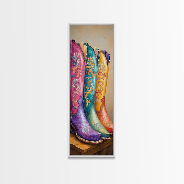 Bright Floral Western Boots Wall Art, Cowgirl Canvas Print For Boho Bedroom Living Room Ranch Home Decor Housewarming Gift