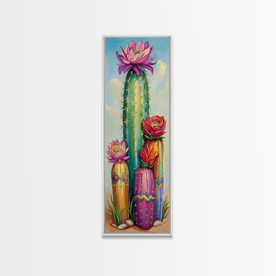 Blooming Desert Cactus Garden Wall Art, Colorful Southwest Canvas Print, Boho Western Living Room Decor, Nature Lover Gift
