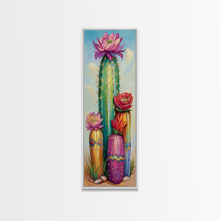 Blooming Desert Cactus Garden Wall Art, Colorful Southwest Canvas Print, Boho Western Living Room Decor, Nature Lover Gift