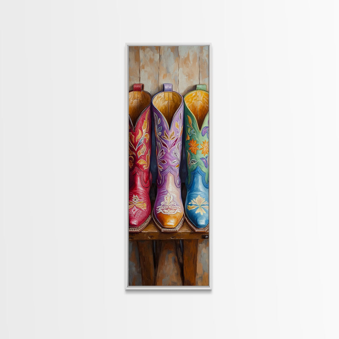 Close Up Floral Cowboy Boots Canvas Print, Western Wall Art, Cowgirl Decor, Southwestern Decor, Rustic Home Decor, Gift For Her