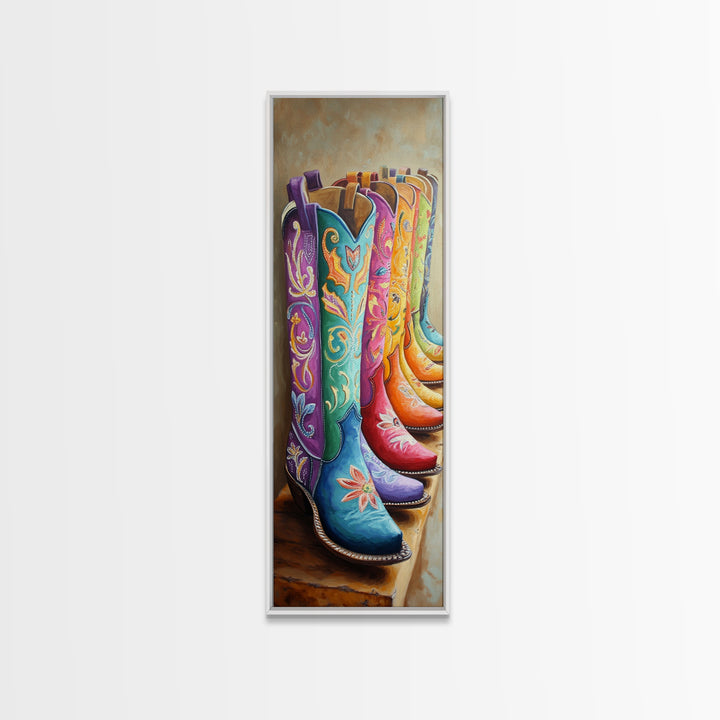 Bright Turquoise Pink Cowboy Boots Canvas Print, Western Wall Art, Cowgirl Room Decor, Boho Ranch Housewarming Gift For Her