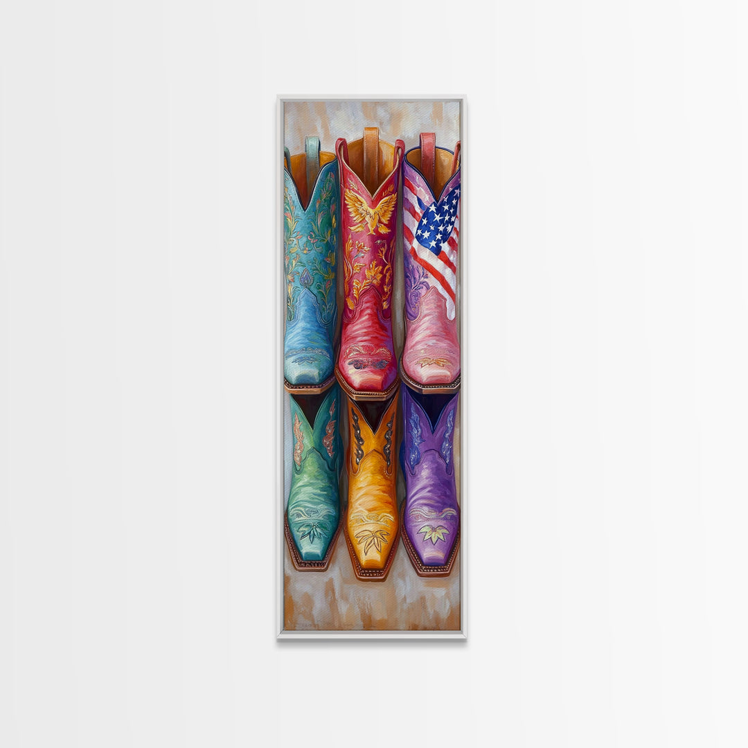 Patriotic Colorful Cowboy Boots Wall Art, Western Cowgirl Decor, Americana Canvas Print, Rustic Ranch Housewarming Gift Idea