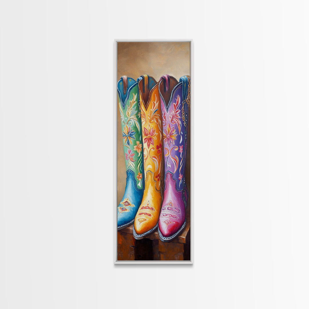 Turquoise Yellow Pink Cowboy Boots Wall Art, Western Cowgirl Decor, Floral Canvas Print, Rustic Farmhouse Gift For Her, Home Decor
