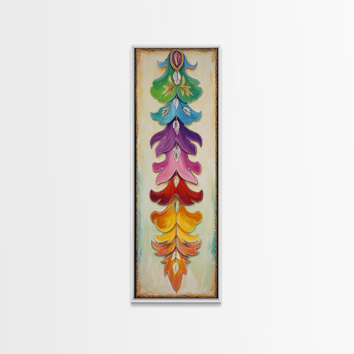 Colorful Layered Feather Wall Art, Western Boho Canvas Print, Southwestern Ranch Decor, Vibrant Farmhouse Housewarming Gift