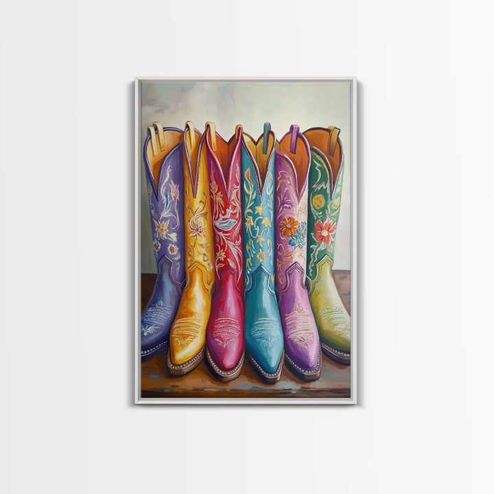 Tall Turquoise Red And Purple Cowboy Boots Canvas Print, Floral Western Wall Art, Cowgirl Ranch Decor, Gift For Her Home Decor