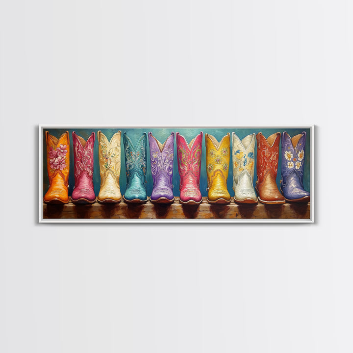 Vibrant Floral Cowgirl Boots Wall Art, Western Wall Decor, Maximalist Canvas Print, Boho Home Decor, Trendy Gift For Her
