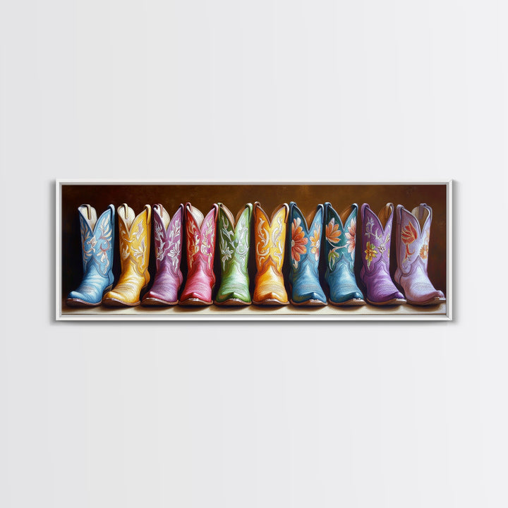 Moody Embroidered Cowboy Boots Wall Art, Western Wall Decor, Cowgirl Canvas Print, Rustic Farmhouse Decor, Unique Gift For Her