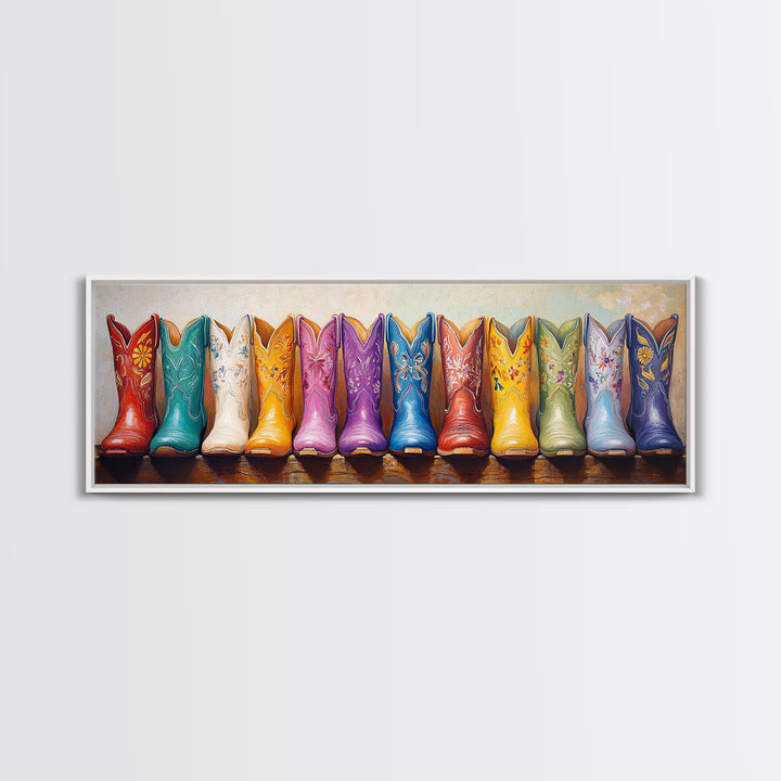 Bright Western Cowboy Boots Wall Art, Colorful Ranch Decor, Cowgirl Canvas Print, Rustic Farmhouse Living Room Art Gift