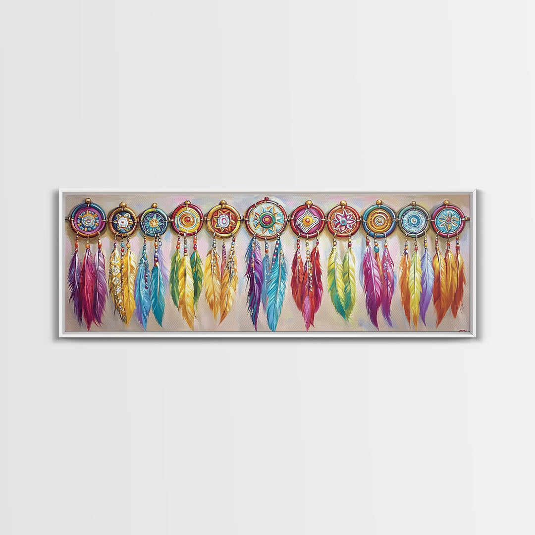 Colorful Dreamcatcher Feather Wall Art, Boho Western Decor, Southwestern Nursery Print, Vibrant Tribal Housewarming Gift