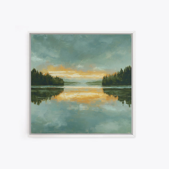 Calming Lake Reflection Framed Canvas Print, Above Bed Art, Textured Wall Art, Bedroom Decor, Fine Art, Serenity, Western Decor, ABA-1x1-11