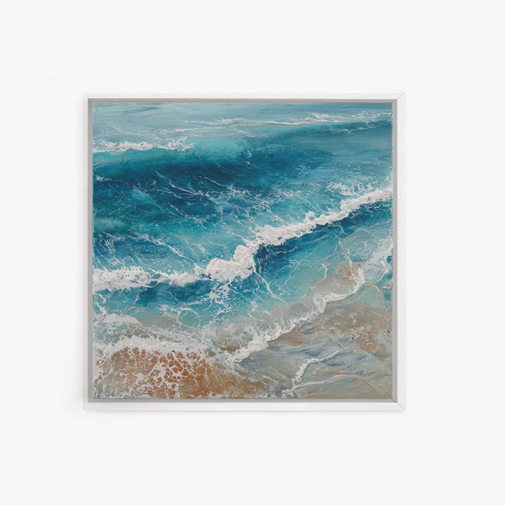 Serene Ocean Tide Seen from Above Framed Canvas Print, Above Bed Art, Photography Prints, Bedroom Decor, Oil Painting, Serenity, ABA-1x1-21