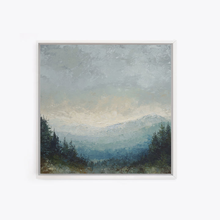 Soft Alpine Horizon Framed Canvas Print, Above Bed Art, Boho Decor, Bedroom Decor, Fine Art, Serenity, Statement Artwork, ABA-1x1-24