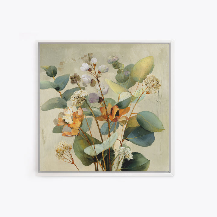 Soft Eucalyptus Branches Arranged Symmetrically Canvas Print, Above Bed Art, Living Room Wall Art, Bedroom Decor, Serenity, ABA-1x1-30