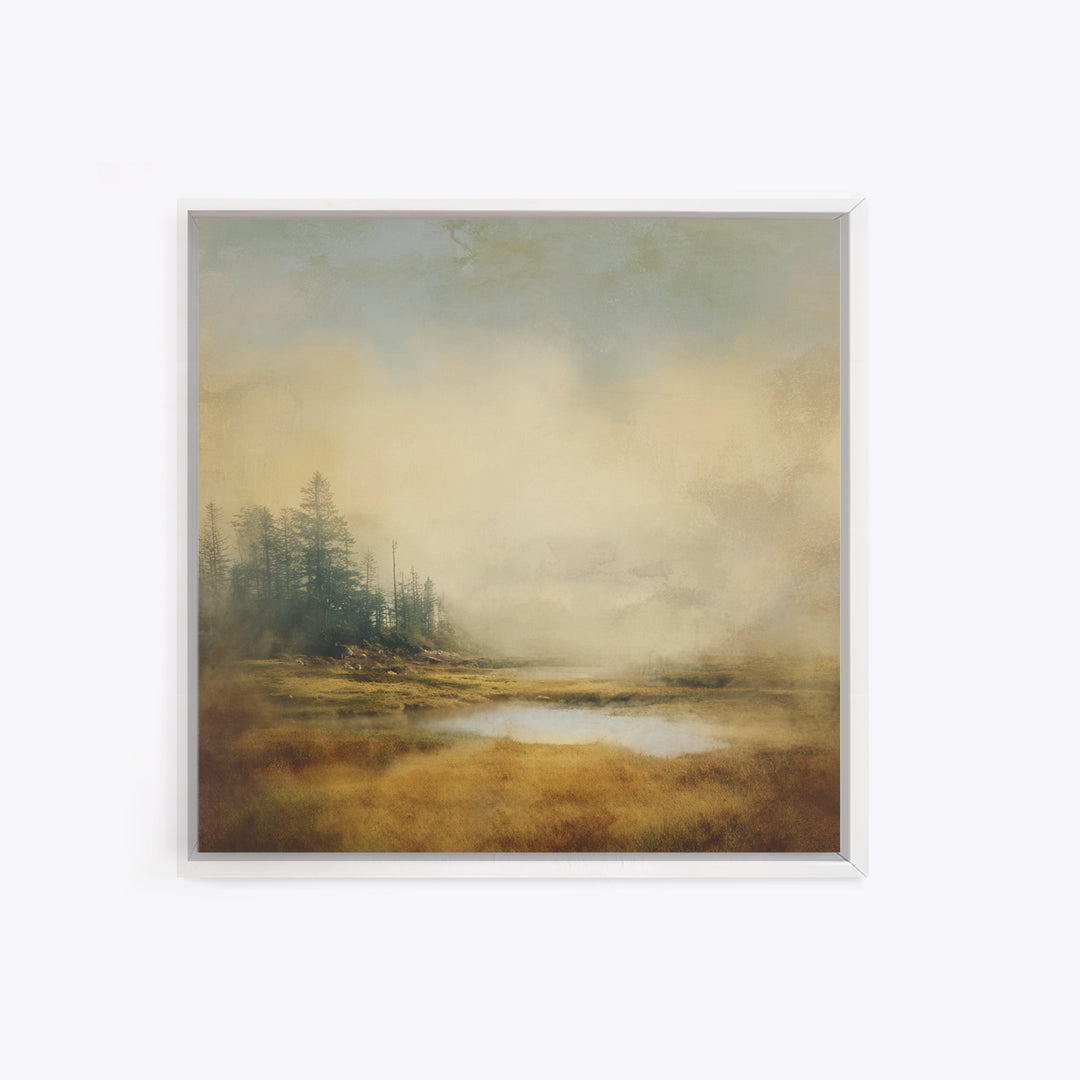 Quiet Forest Ridge Softened by Fog Framed Canvas Print, Above Bed Art, Bedroom Wall Art, Bedroom Decor, Fine Art, Serenity, ABA-1x1-38